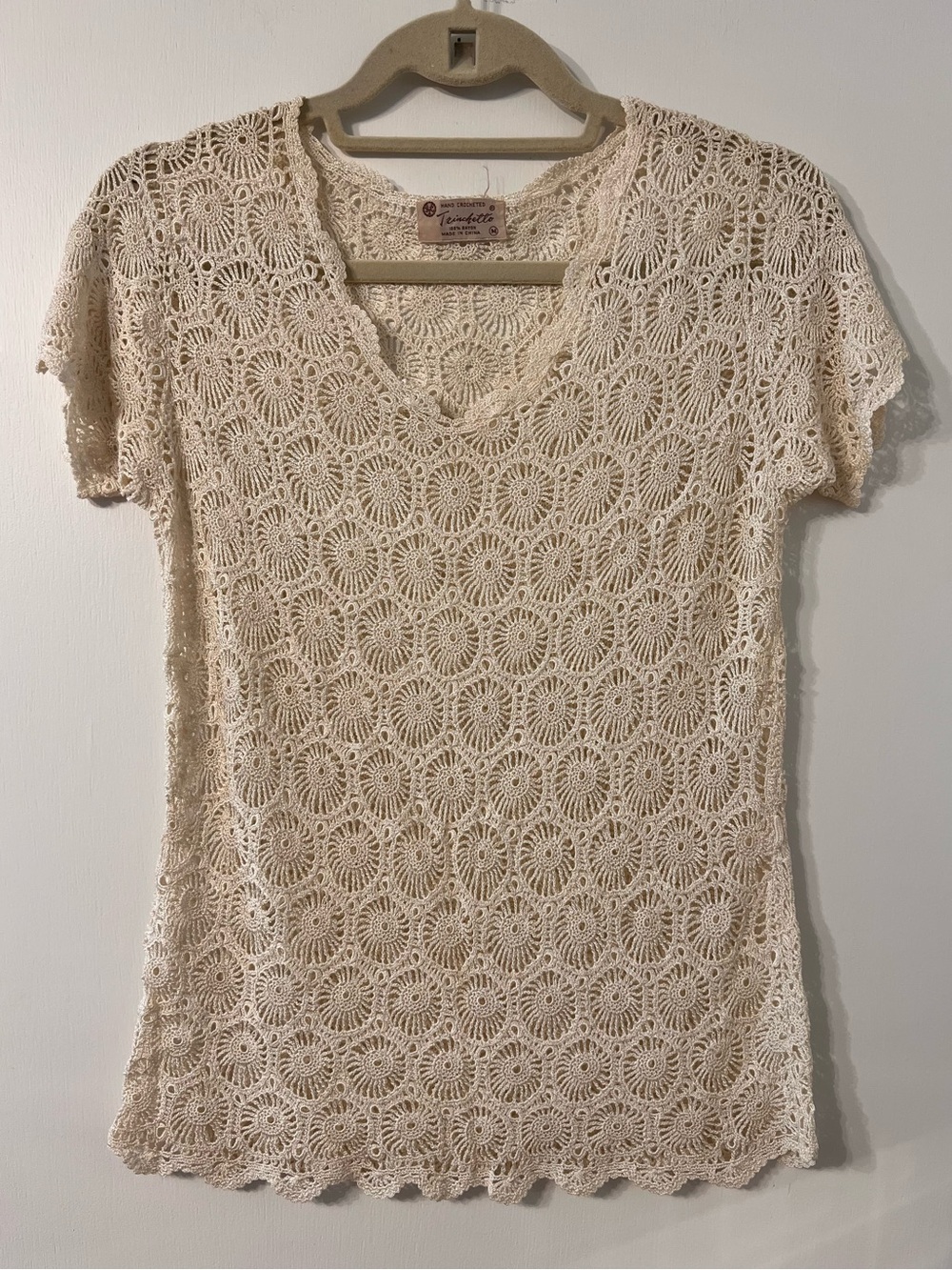 TRINCHETTO HAND CROCHETED WHITE VINTAGE TOP ✨